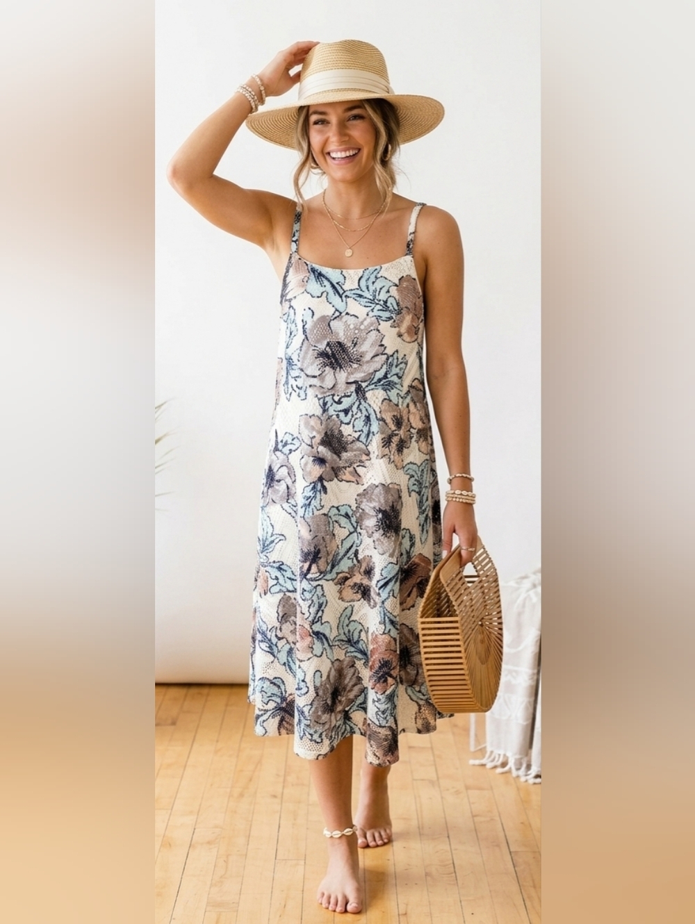 Floral Lace Midi Dress Boho Summer Vacation Resort Girlhoodcore Grandmacore